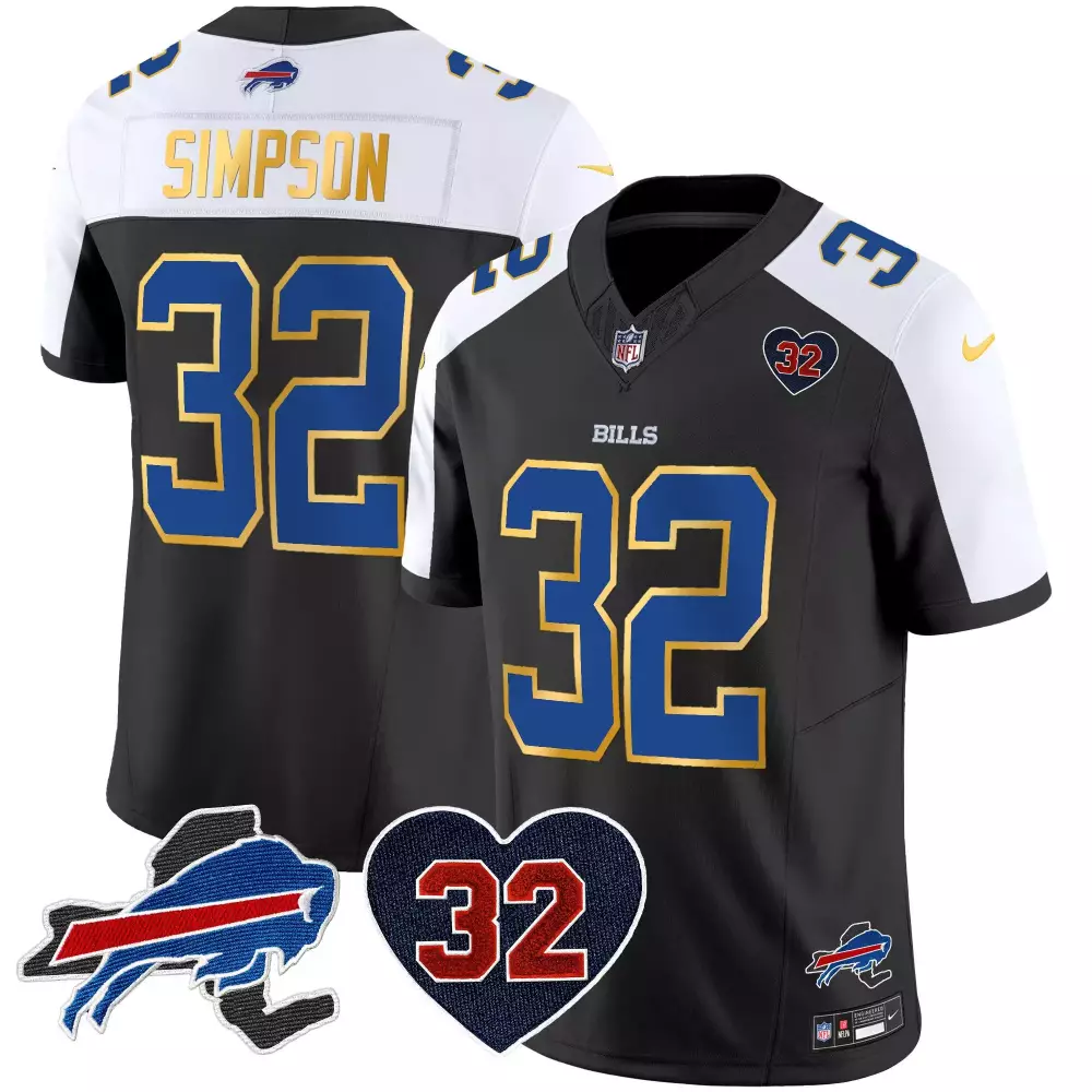 Simpson Buffalo Bills Black Alternate Jersey | OJ Simpson Patch Gold Trim Vapor Limited | For Men, Women & Youth