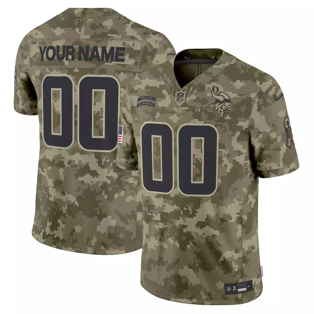 olive camo youth vikings 2024 salute to service vapor limited custom jersey all stitched