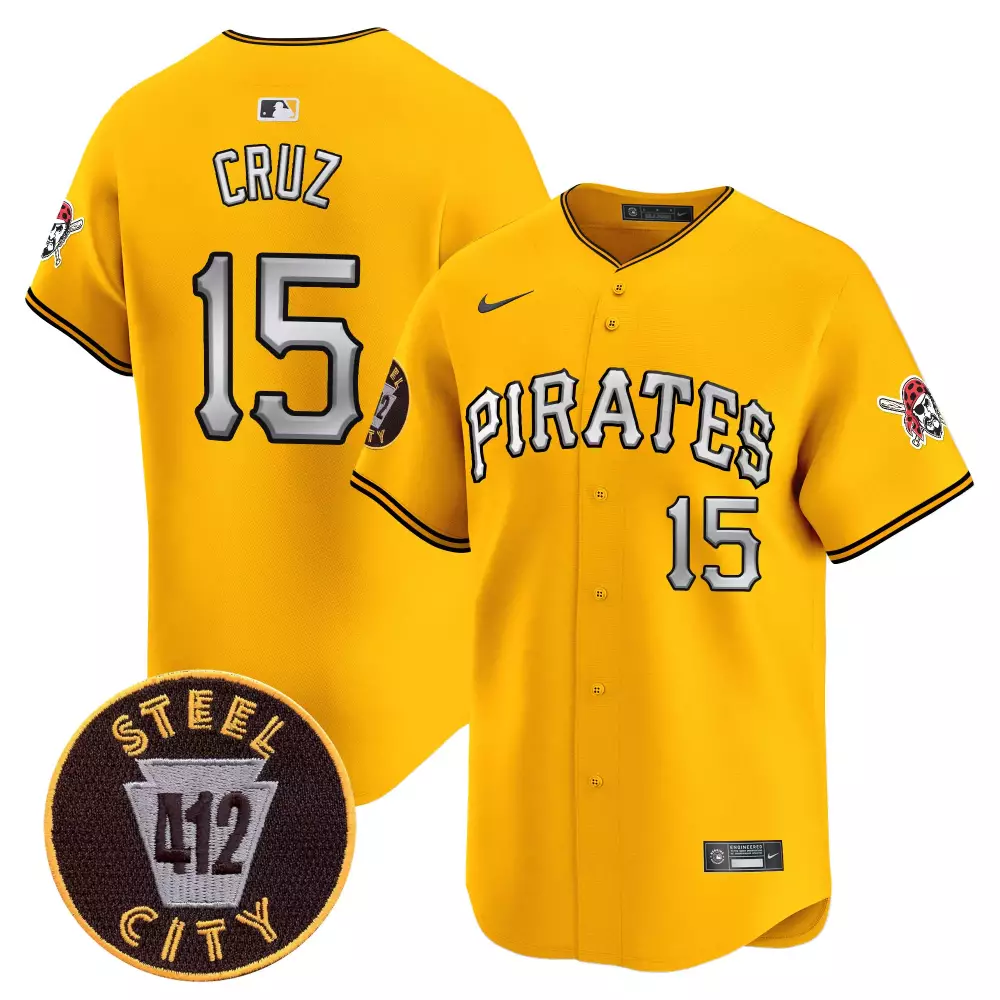 oneil cruz gold mens pittsburgh pirates 412 patch vapor premier limited jersey v2 all stitched