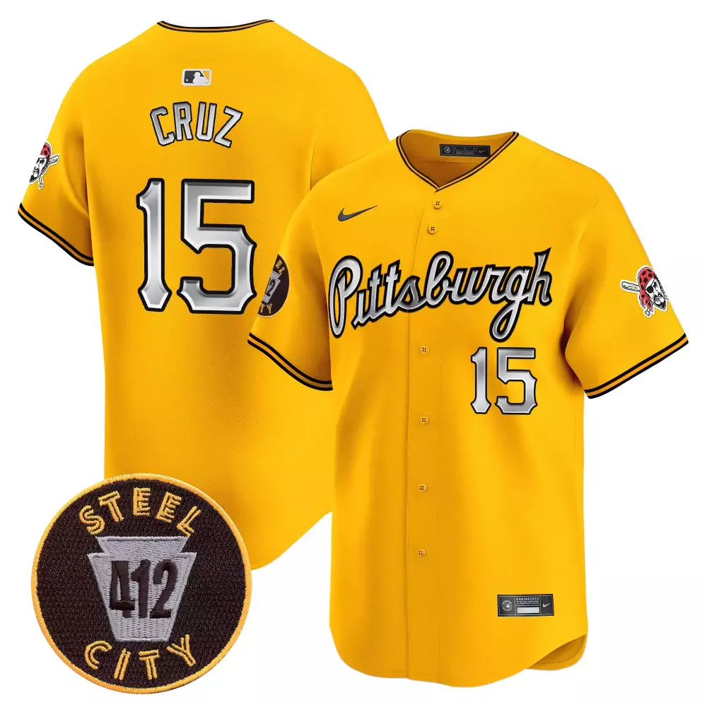 oneil cruz gold mens pittsburgh pirates 412 patch vapor premier limited jersey v7 all stitched