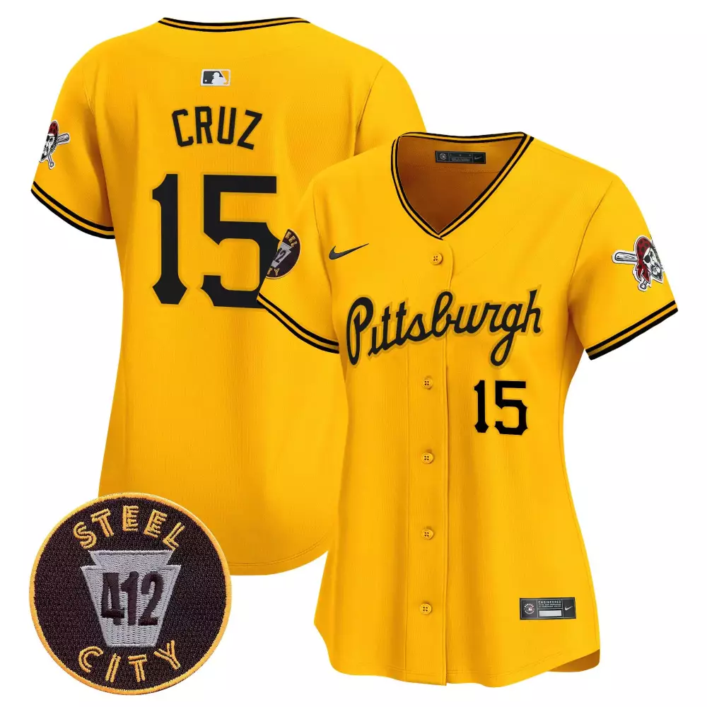 oneil cruz gold womens pittsburgh pirates 412 patch vapor premier limited jersey v4 all stitched