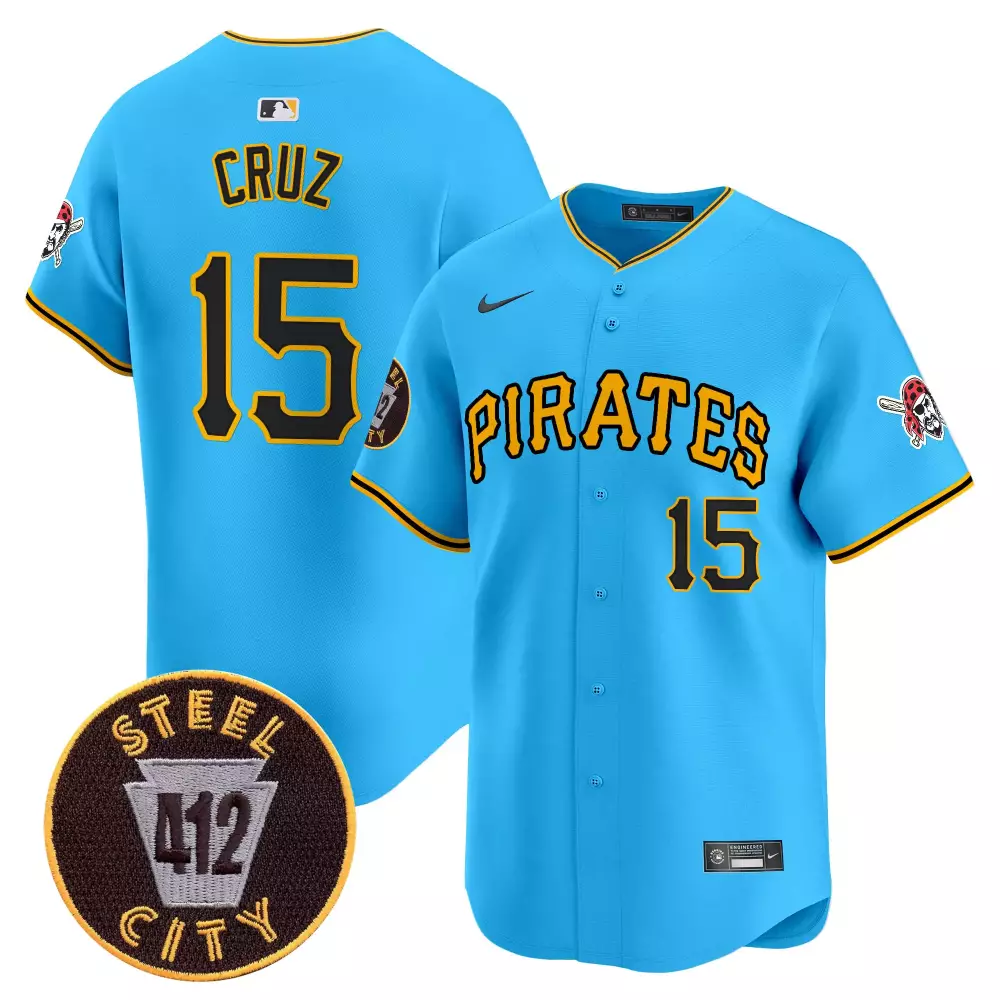 oneil cruz light blue mens pittsburgh pirates 412 patch vapor premier limited jersey v3 all stitched