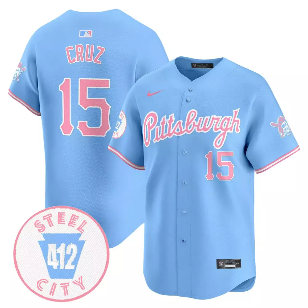 oneil cruz light blue unisex pittsburgh pirates bubblegum pink vapor premier limited jersey all stitched