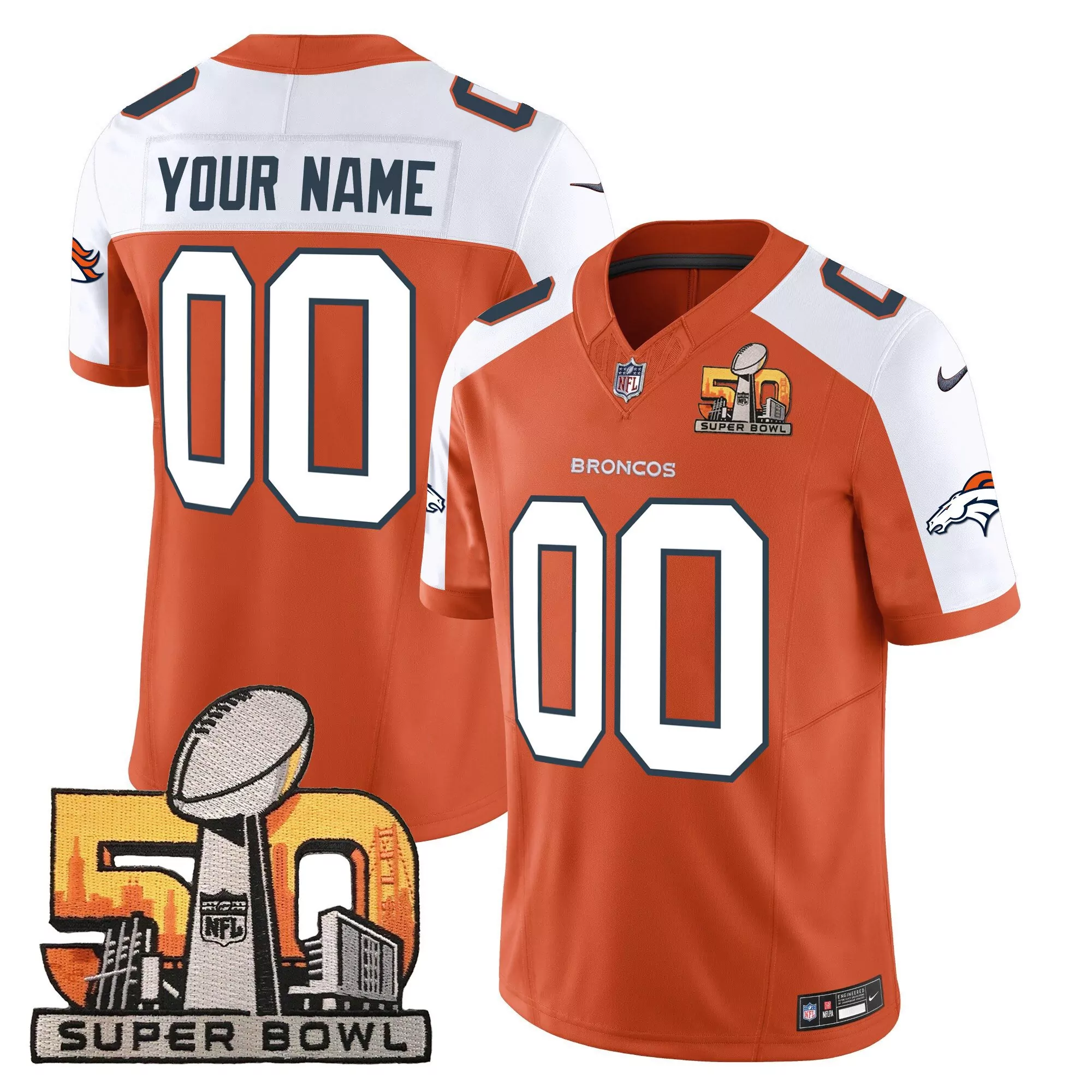 orange alternate men denver broncos super bowl 50 patch vapor custom jersey all stitched