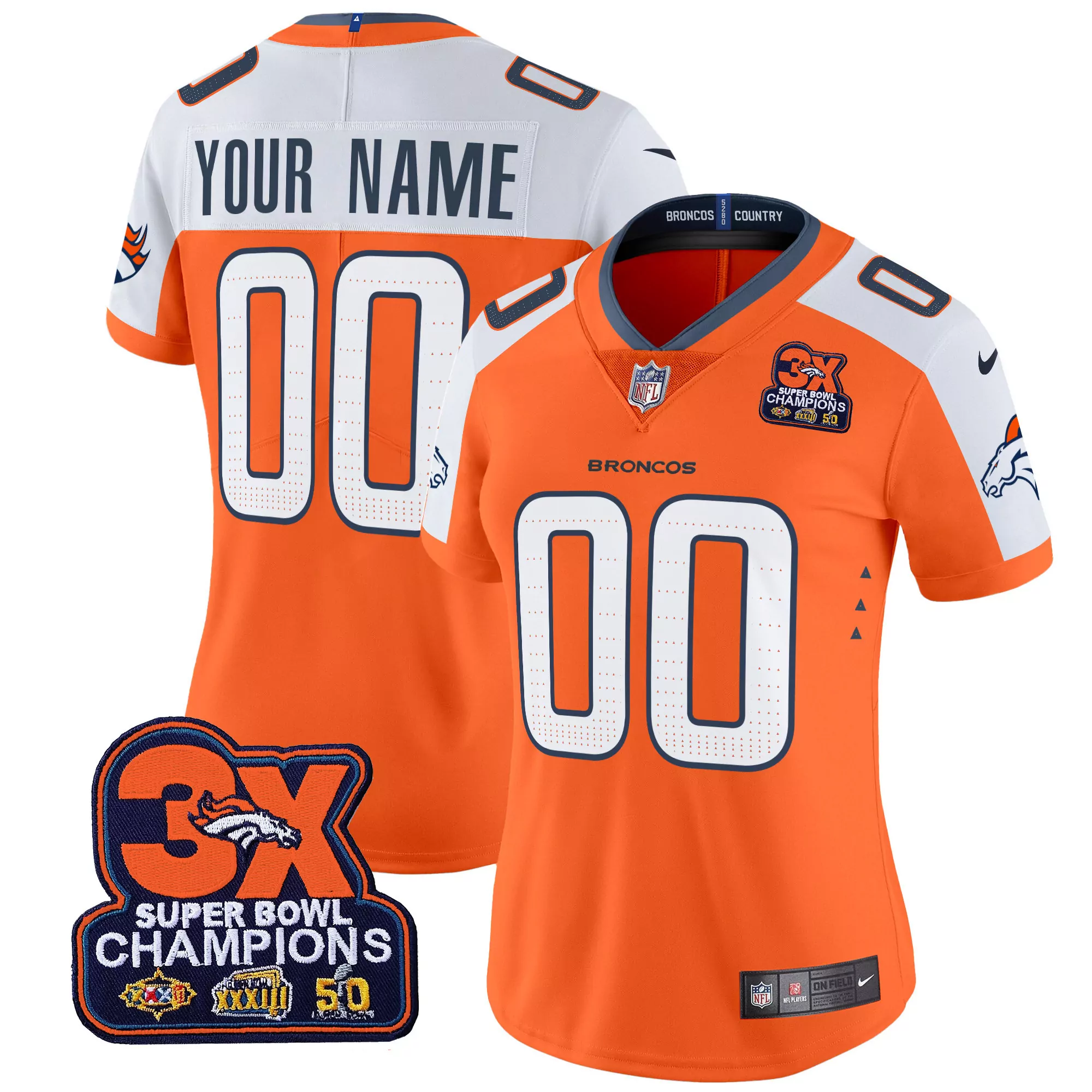 orange alternate women denver broncos 3time champions patch vapor limited custom jersey all stitched