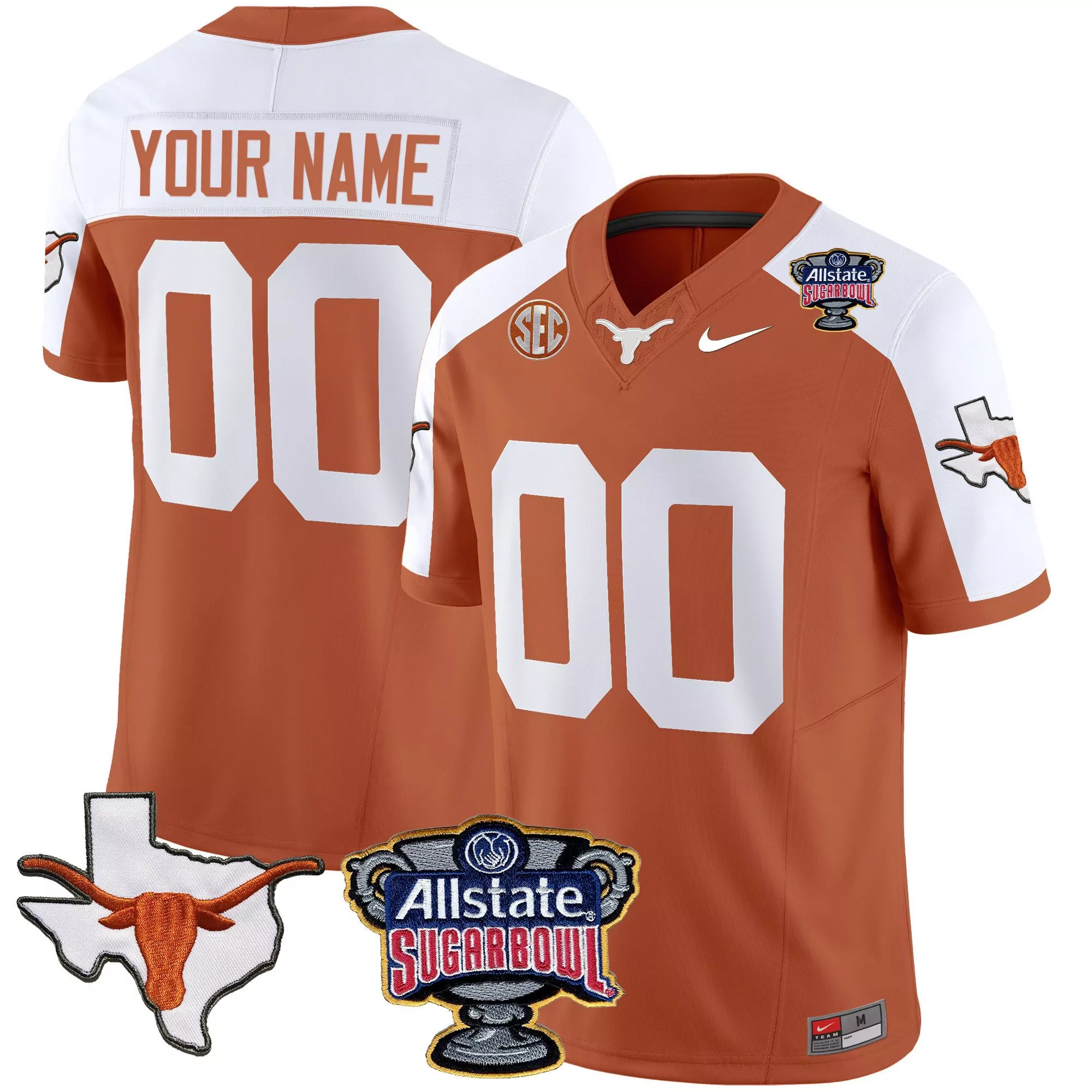 orange alternate youth texas longhorns state map sec patch vapor custom jersey all stitched