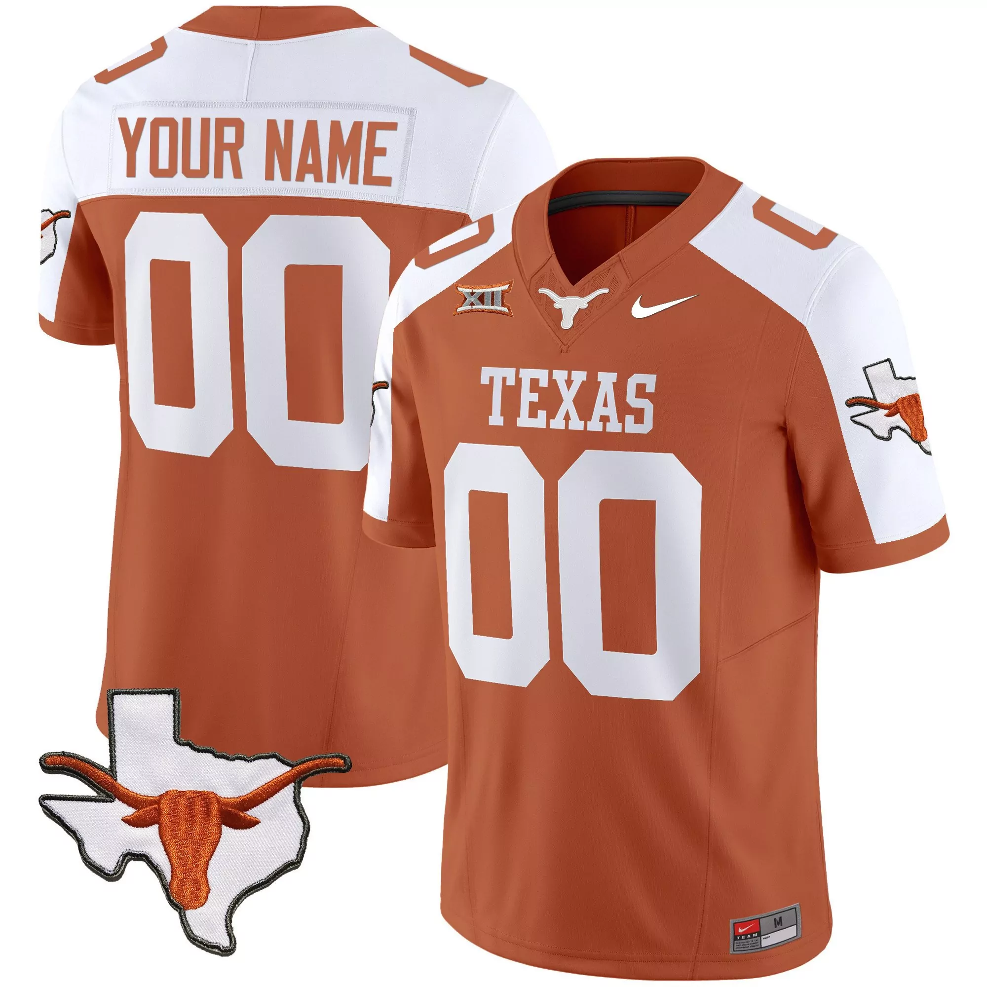 orange alternate youth texas longhorns state map sec patch vapor custom jersey all stitched