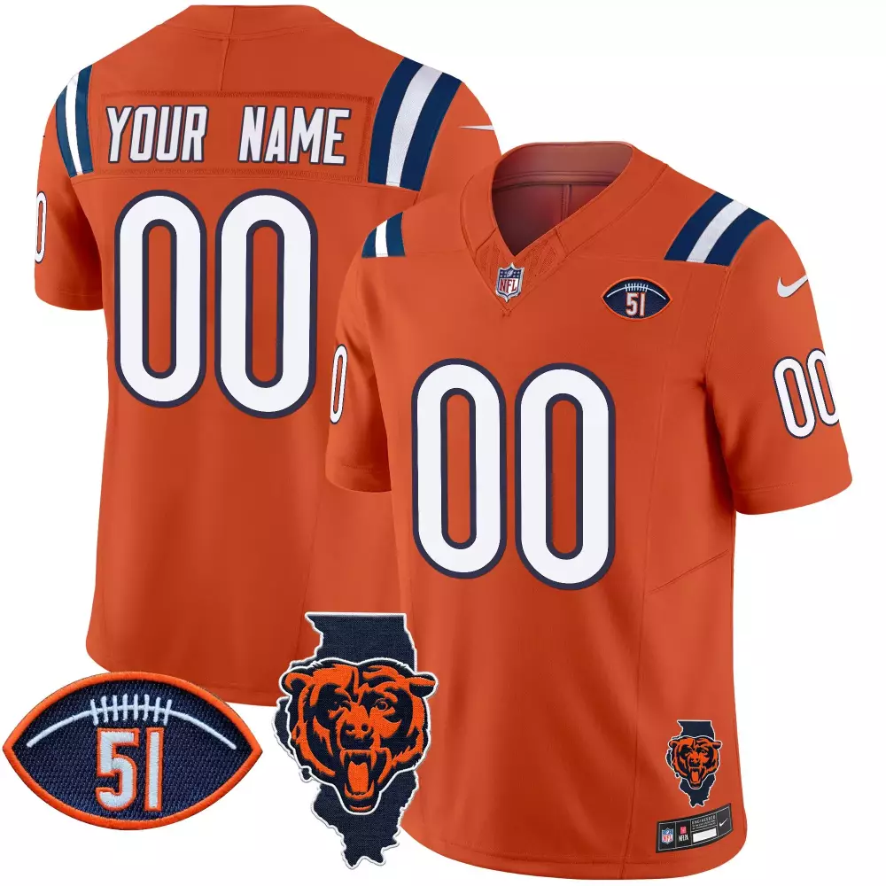 orange men chicago bears illinois patch vapor limited custom jersey v2 all stitched