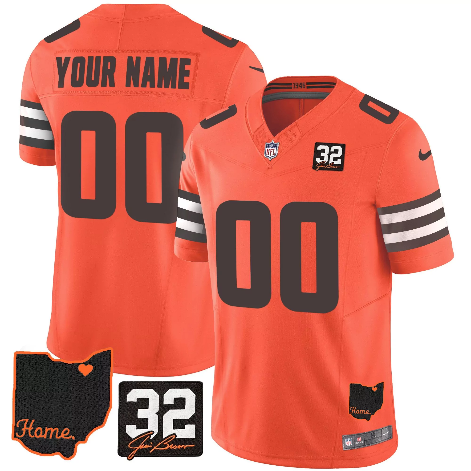 orange men cleveland browns 1946 75th anniversary patch custom jersey all stitched