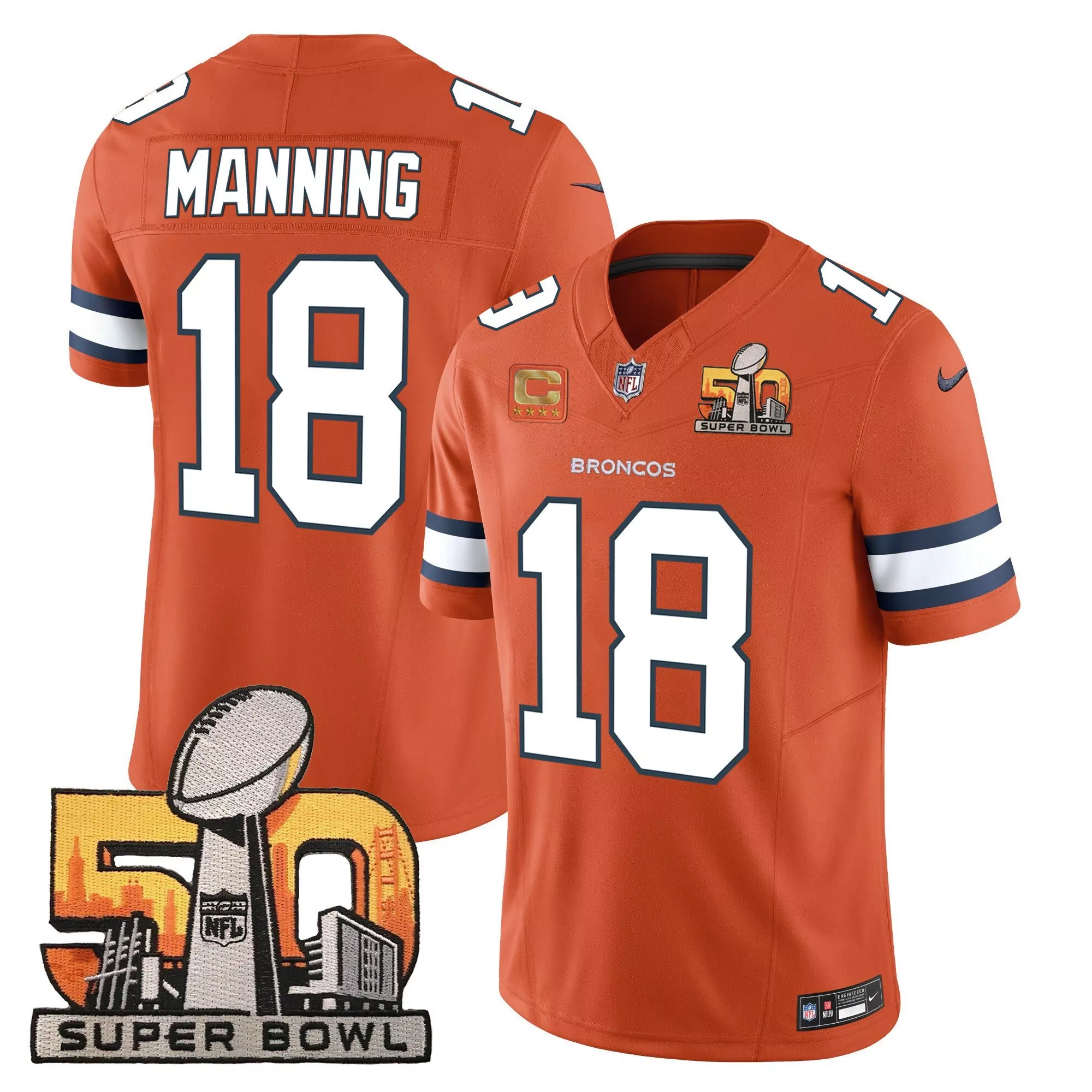 orange men peyton manning denver broncos super bowl 50 patch vapor jersey all stitched