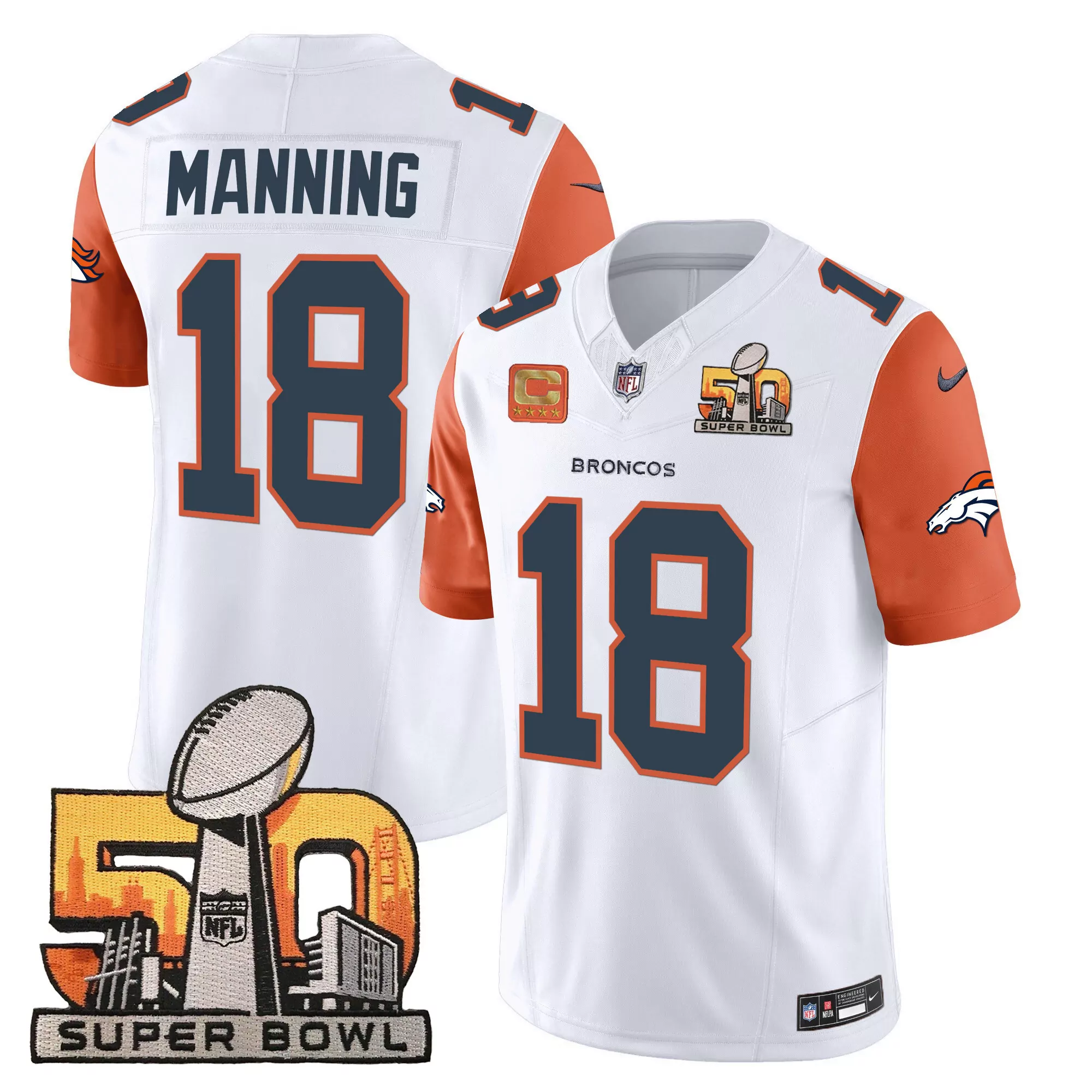 orange sleeves men peyton manning denver broncos super bowl 50 patch vapor jersey all stitched