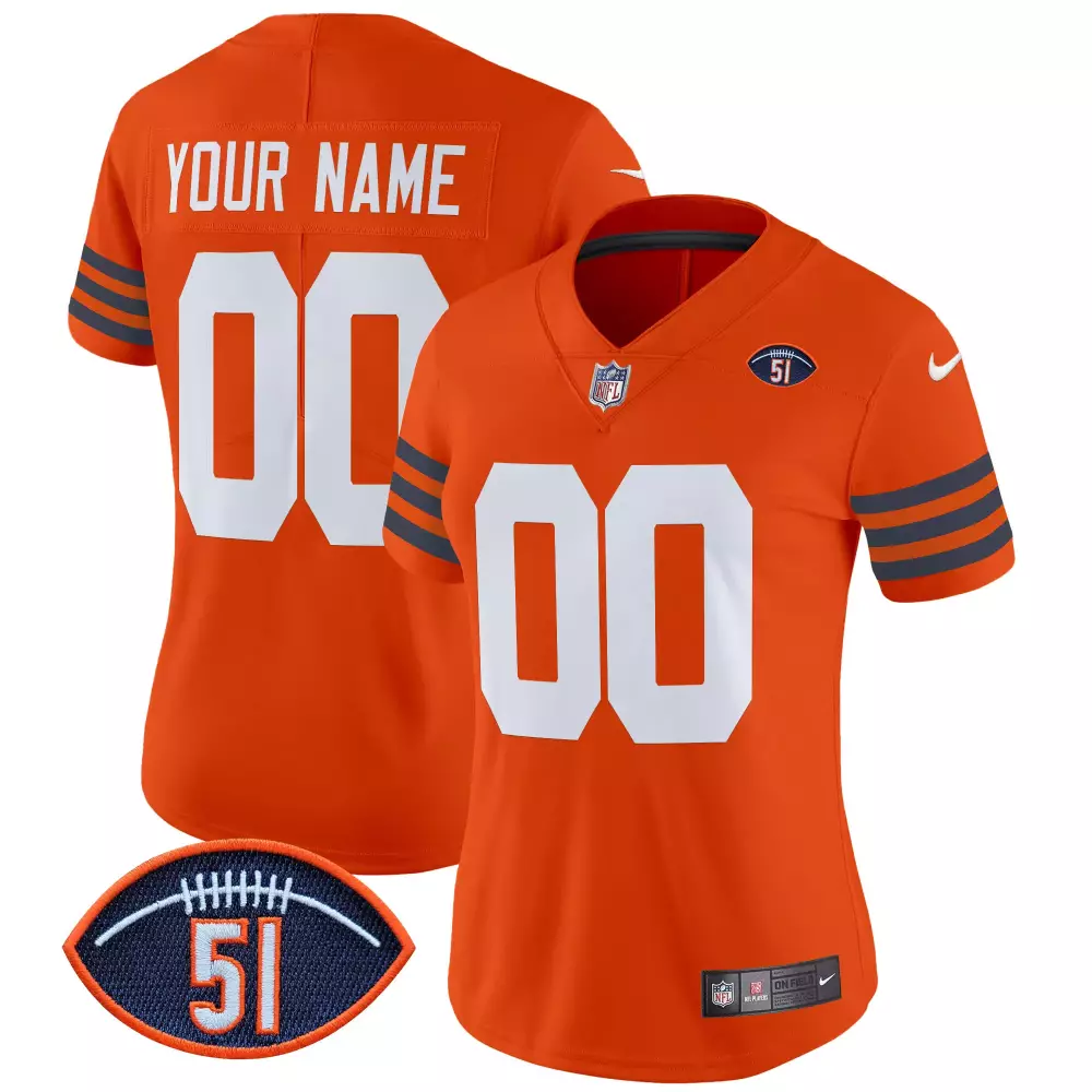 orange women chicago bears dick butkus patch throwback vapor limited custom jersey all stitched