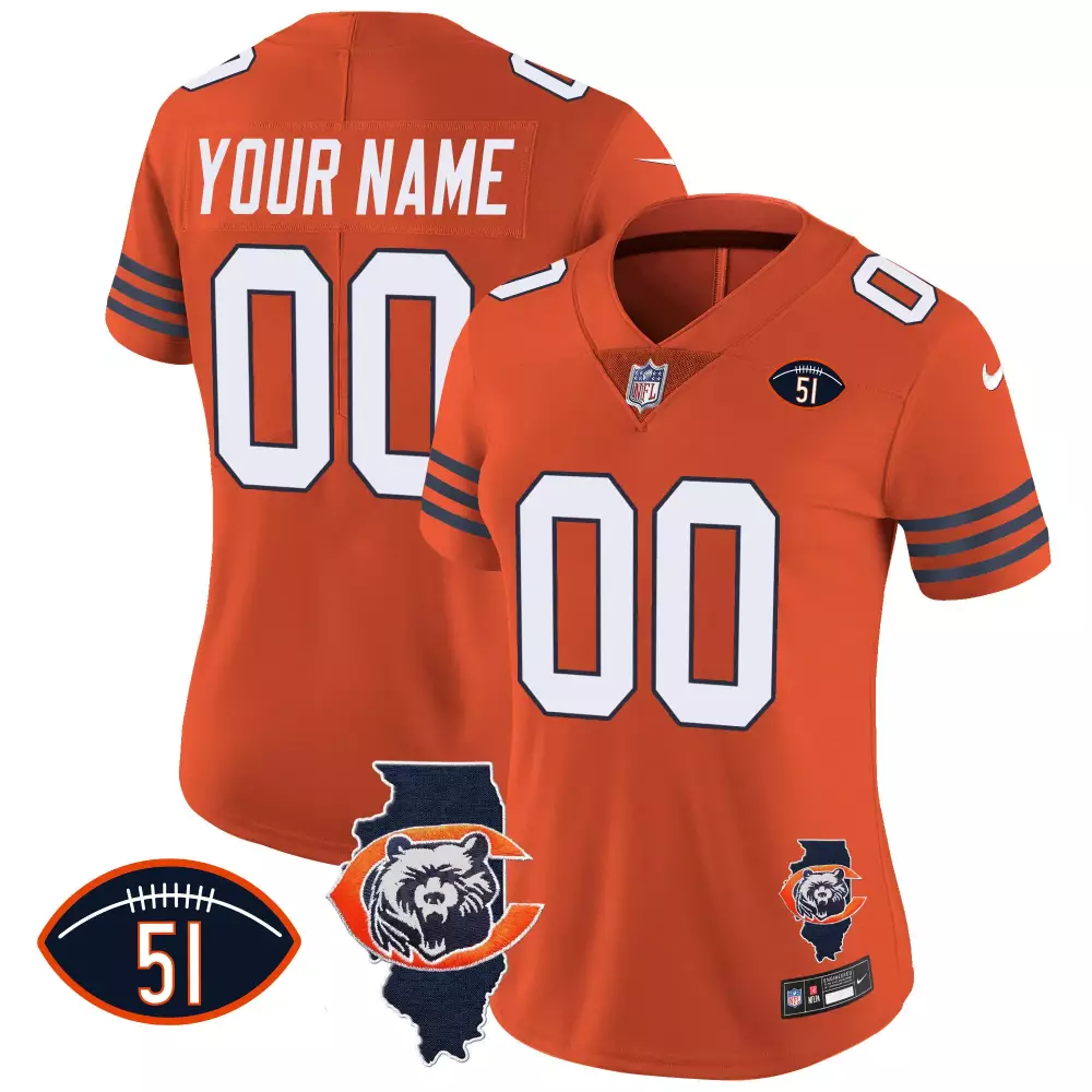 orange women chicago bears dick butkus patch throwback vapor limited custom jersey all stitched