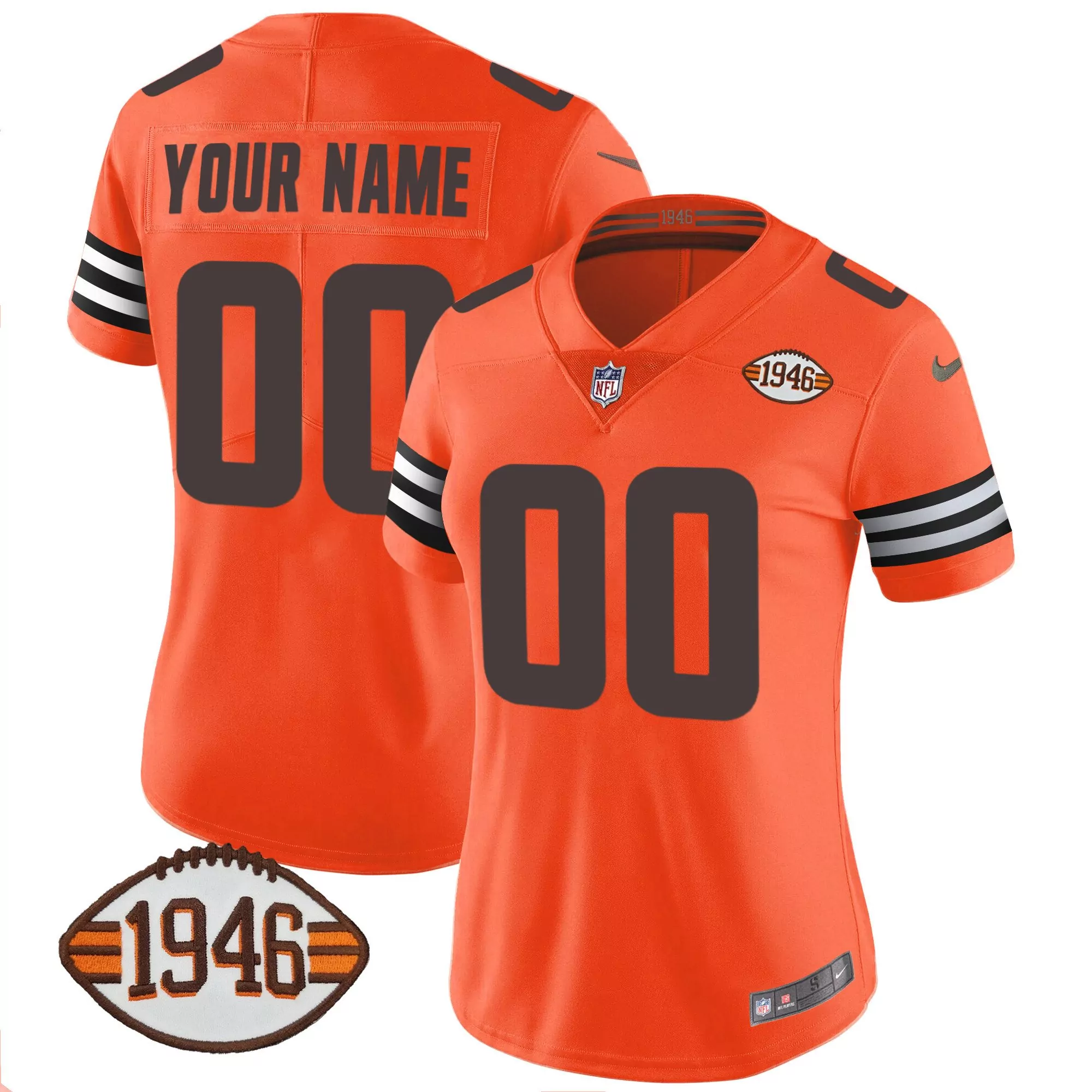 orange women cleveland browns 1946 75th anniversary patch custom jersey all stitched