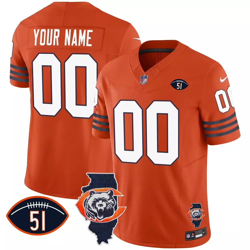 orange youth chicago bears throwback illinois patch vapor custom jersey all stitched