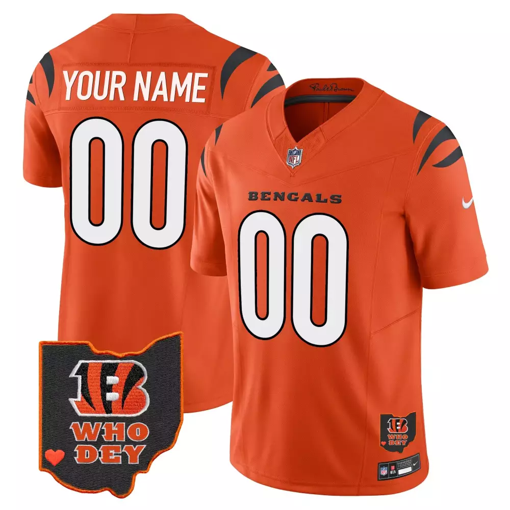 orange youth cincinnati bengals ohio patch vapor limited custom jersey v2 all stitched
