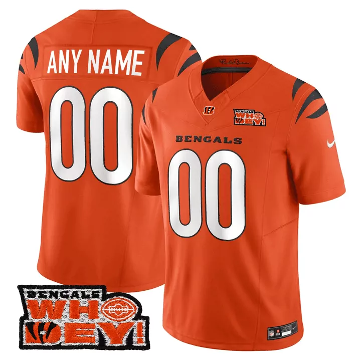orange youth cincinnati bengals ohio patch vapor limited custom jersey v2 all stitched