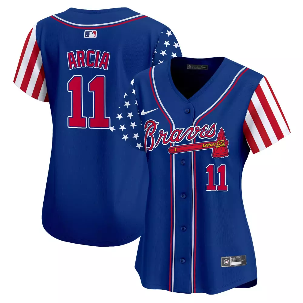 orlando arcia royal womens atlanta braves 2024 independence day vapor premier limited jersey all stitched