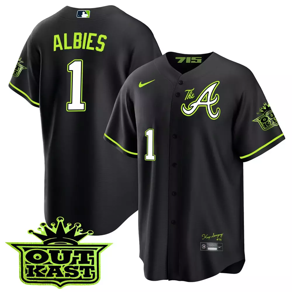 Ozzie Albies Atlanta Braves 2025 Black Limited Edition Atliens The A Flex Base Jersey | All Stitched | Fan Gear for Men, Women & Youth