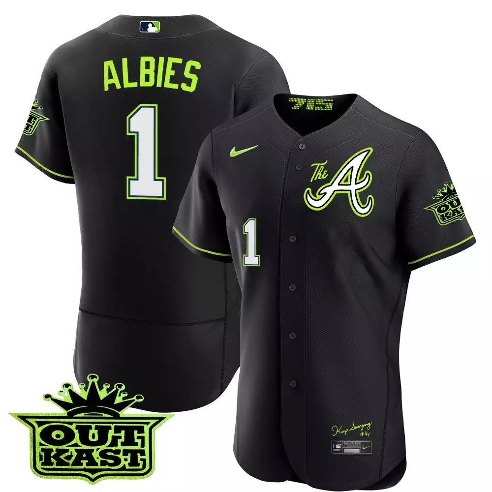 Ozzie Albies Atlanta Braves 2025 Black Limited Edition Atliens The A Flex Base Jersey | All Stitched | Fan Gear for Men, Women & Youth