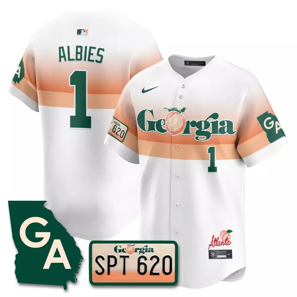 ozzie albies white mens atlanta braves peach plates georgia peaches vapor premier limited jersey printed