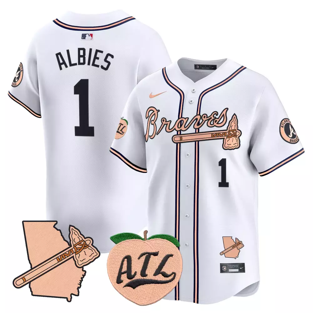 ozzie albies white mens atlanta braves peach plates georgia peaches vapor premier limited jersey printed