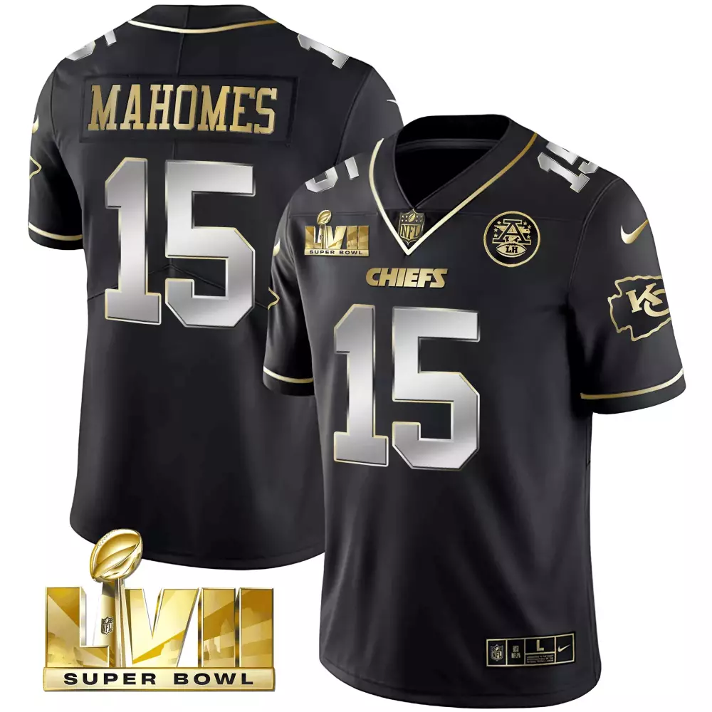 patrick mahomes black limited mens kansas city chiefs super bowl lviii pattern gold vapor jersey all stitched
