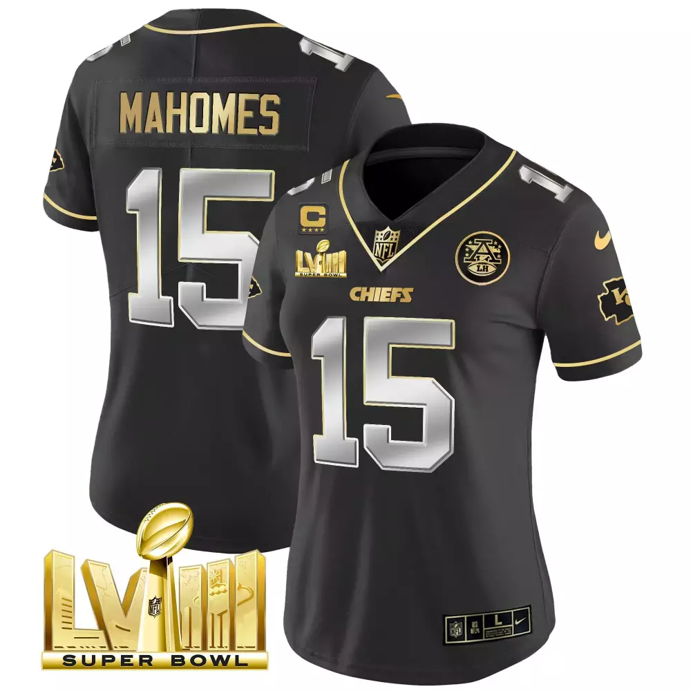 patrick mahomes black limited womens kansas city chiefs super bowl lviii back 2 back patch vapor jersey v5 all stitched