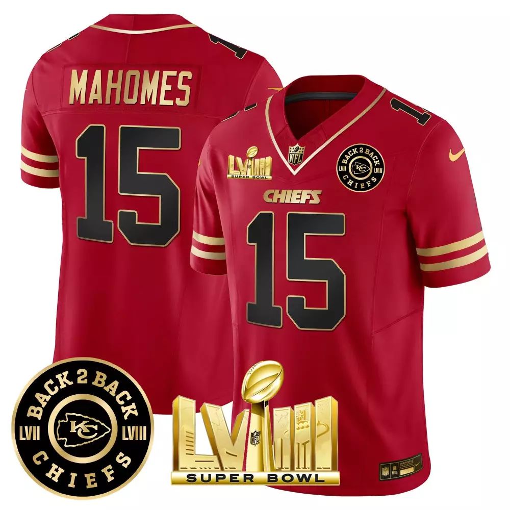 patrick mahomes black red mens kansas city chiefs super bowl lviii back 2 back patch vapor jersey v3 all stitched