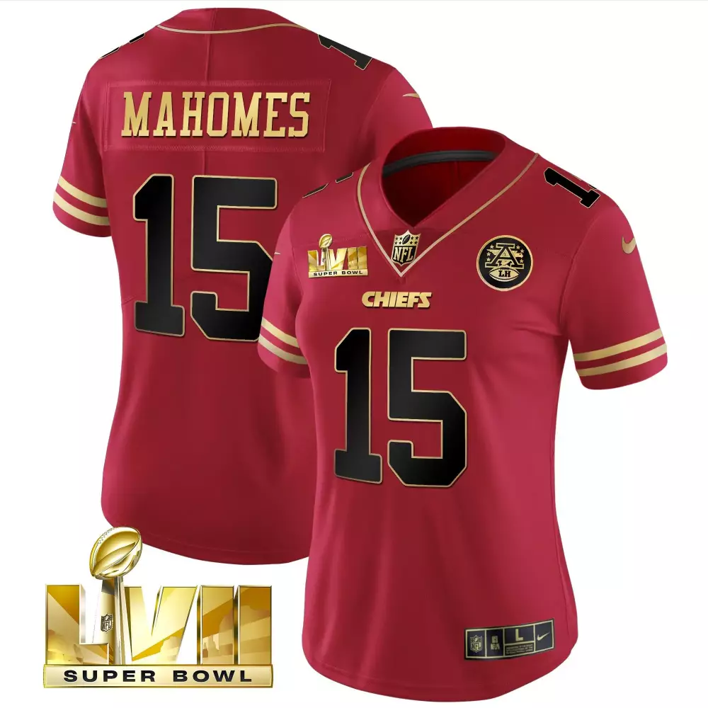 patrick mahomes black red womens kansas city chiefs afc west champions super bowl lviii gold patch vapor jersey all stit