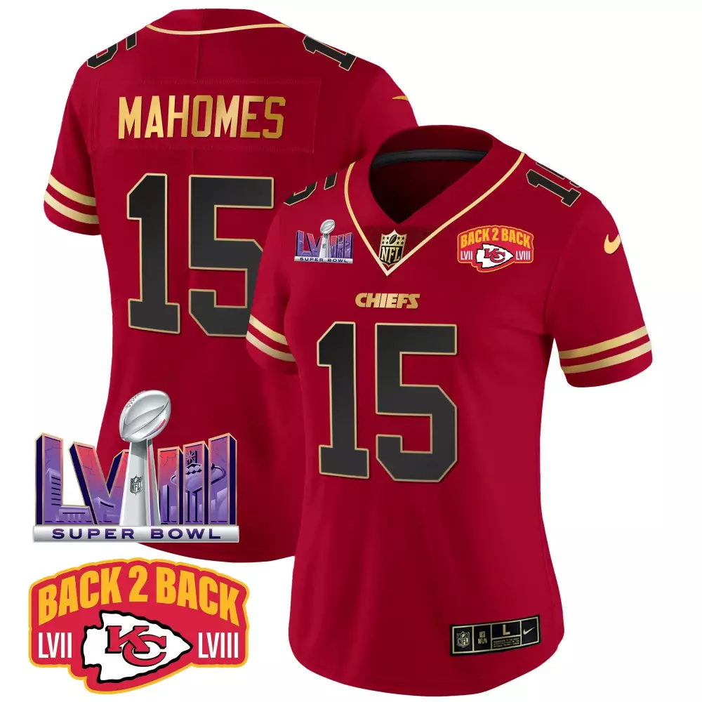 patrick mahomes black red womens kansas city chiefs afc west champions super bowl lviii gold patch vapor jersey all stit
