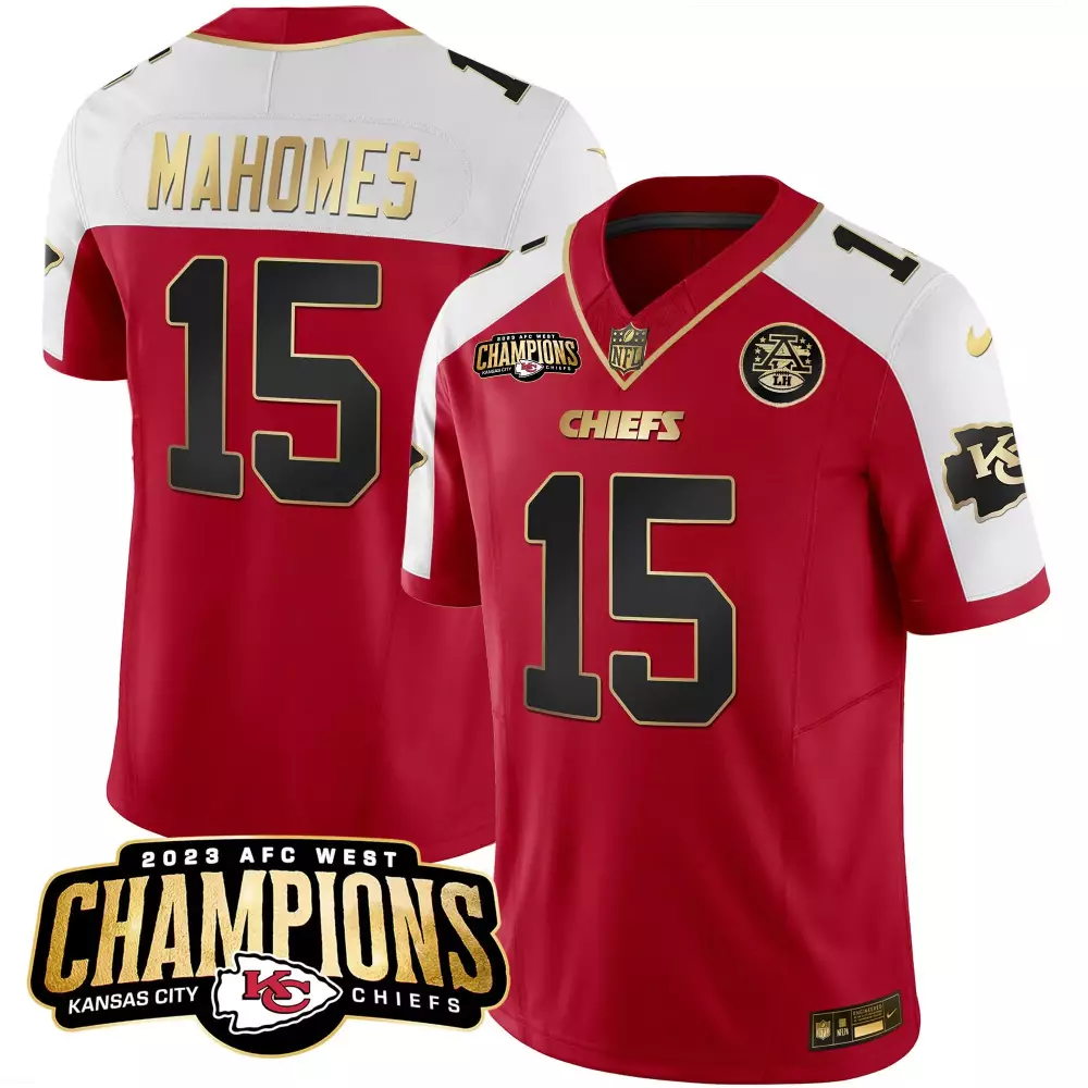 Patrick Mahomes Kansas City Chiefs 2023 AFC West Champions Patch Red Alternate Vapor Limited Jersey V2 | All Stitched | Gift Idea for Men, Women & Youth