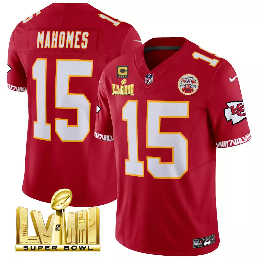 patrick mahomes red mens kansas city chiefs super bowl lviii pattern gold vapor jersey v2 all stitched