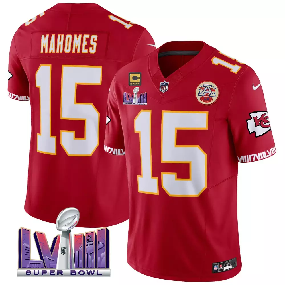 patrick mahomes red mens kansas city chiefs super bowl lviii pattern gold vapor jersey v2 all stitched