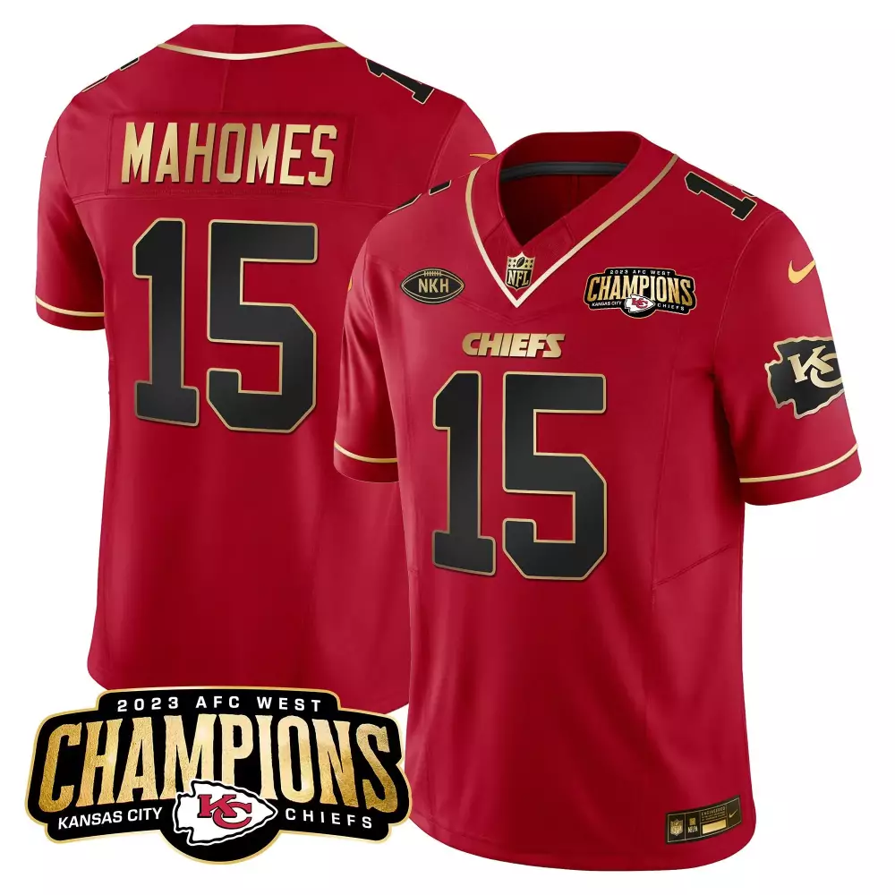Patrick Mahomes Kansas City Chiefs 2023 AFC West Champions Patch Red Alternate Vapor Limited Jersey V2 | All Stitched | Gift Idea for Men, Women & Youth