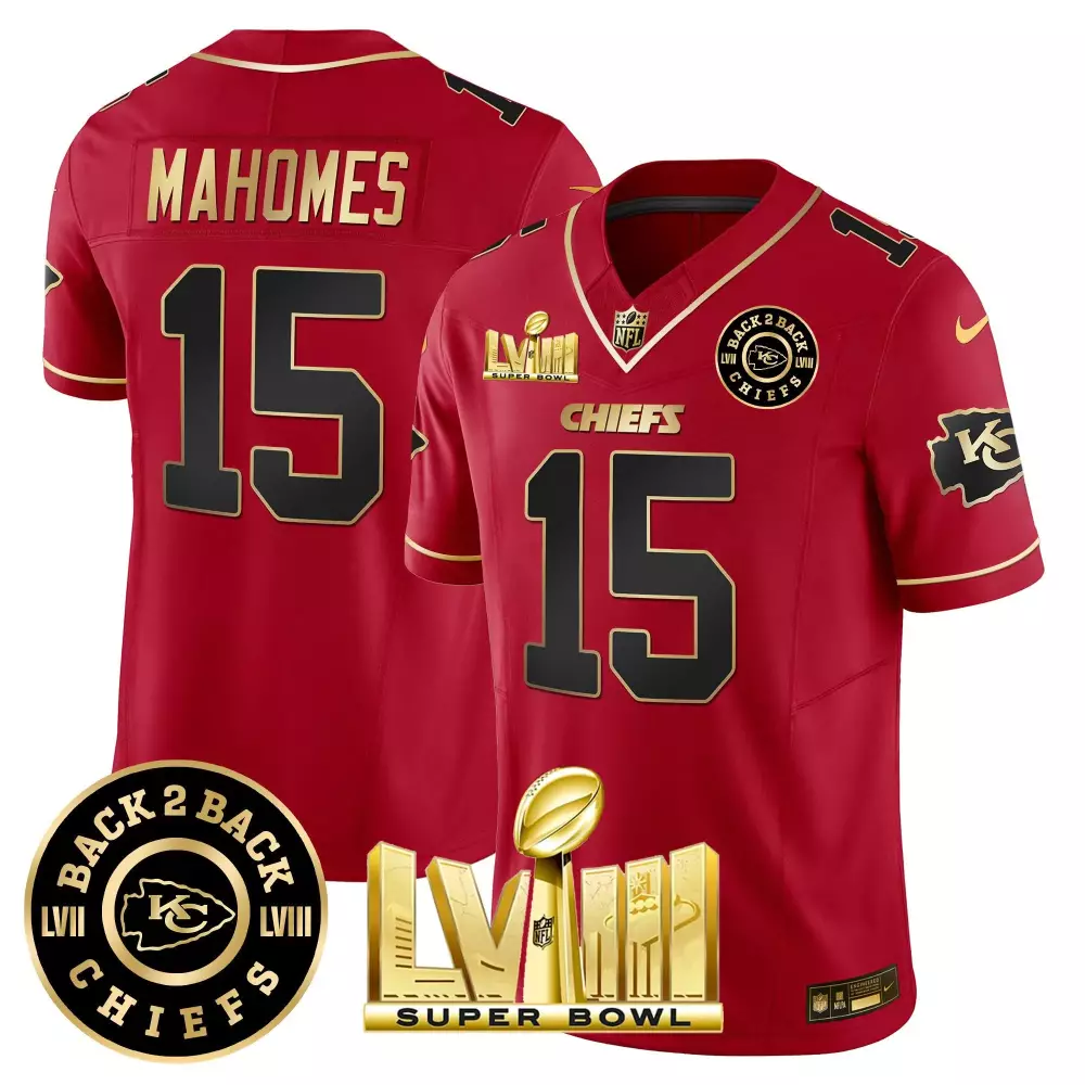 patrick mahomes red special mens kansas city chiefs super bowl lviii back 2 back patch vapor jersey v3 all stitched
