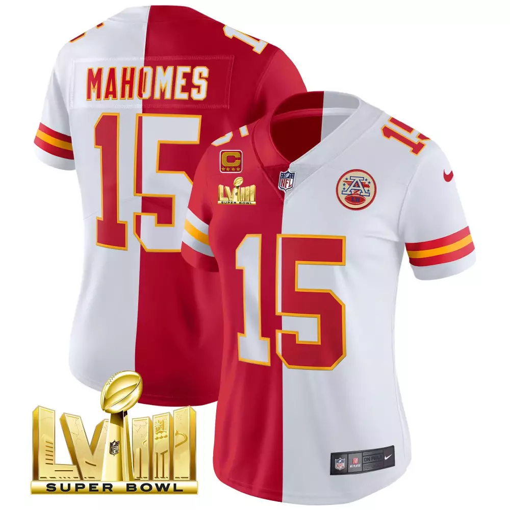 patrick mahomes split womens kansas city chiefs super bowl lviii gold patch vapor jersey v4 all stitched