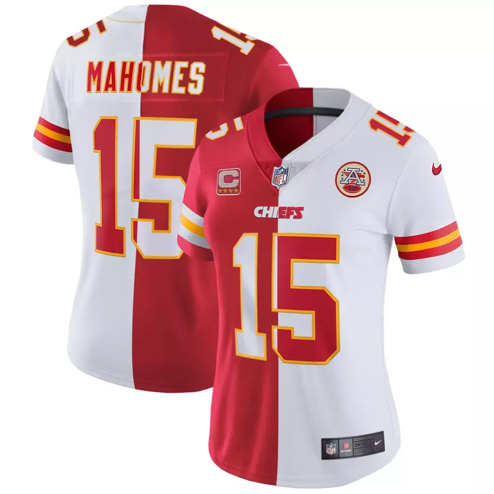 patrick mahomes split womens kansas city chiefs super bowl lviii gold patch vapor jersey v4 all stitched