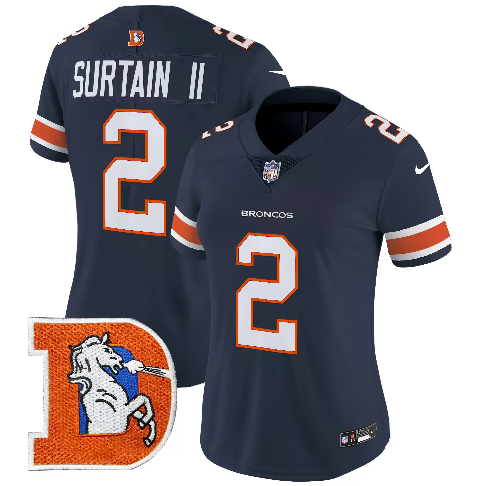 patrick surtain ii navy womens denver broncos throwback vapor limited jersey v2 all stitched