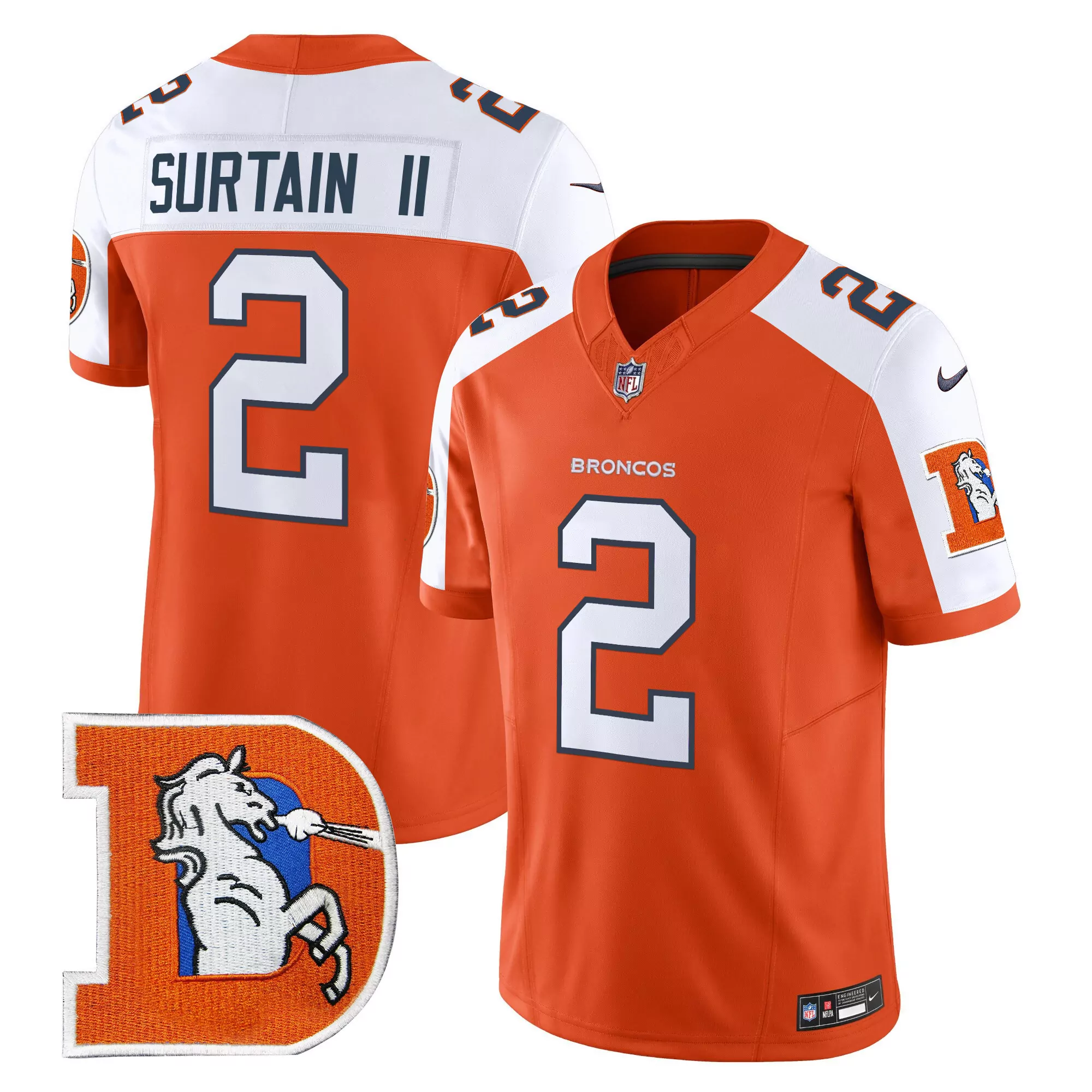 patrick surtain ii orange alternate mens denver broncos throwback vapor limited jersey v2 all stitched