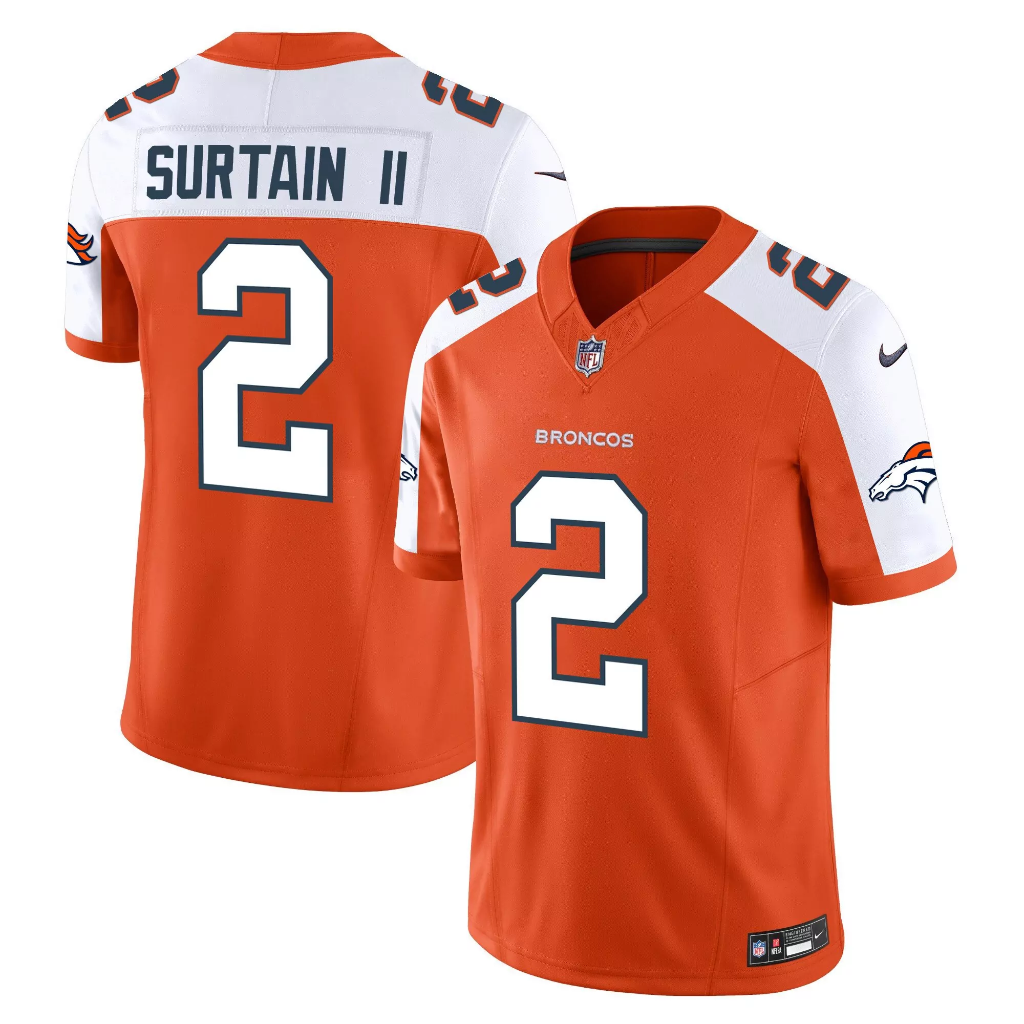 patrick surtain ii orange alternate mens denver broncos throwback vapor limited jersey v2 all stitched