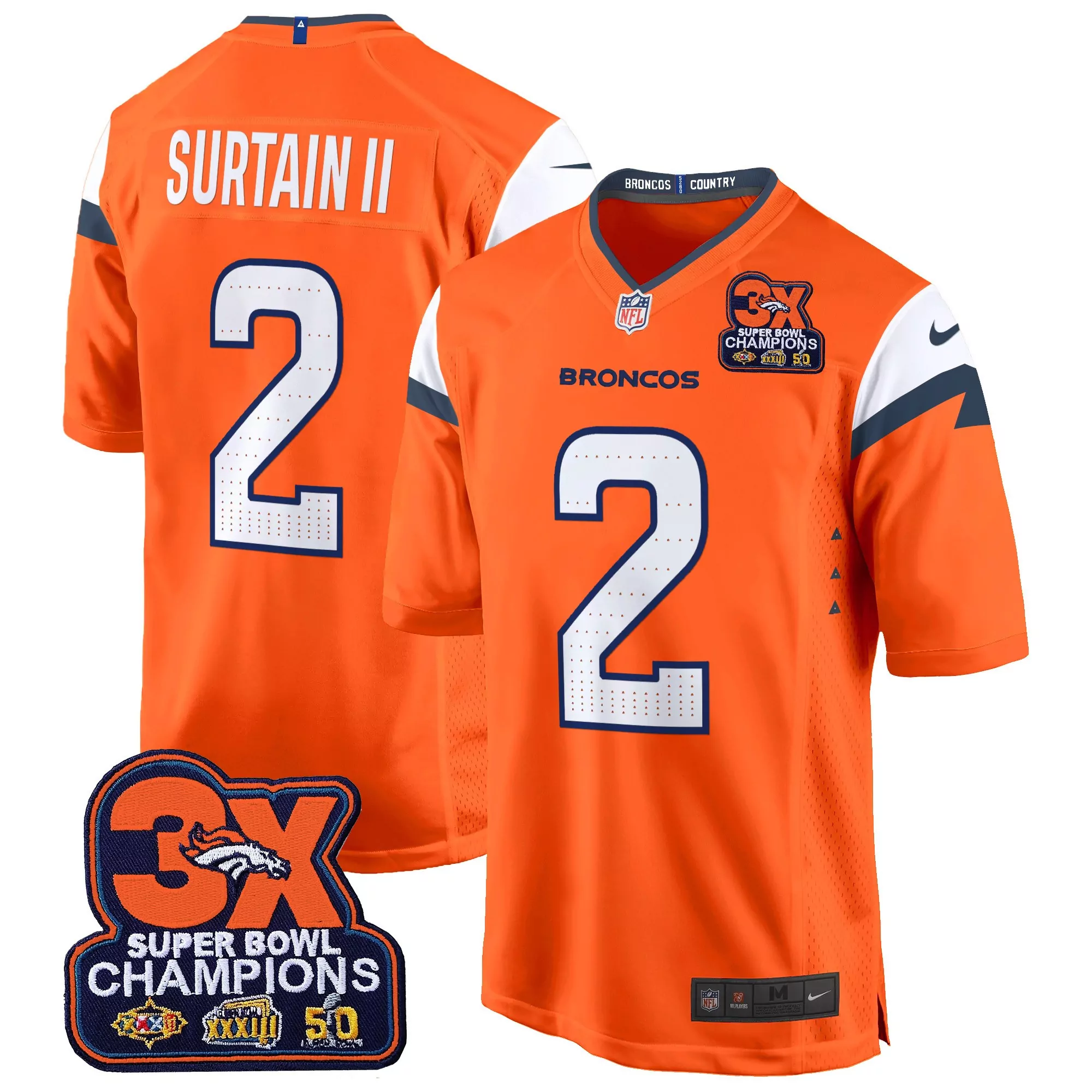 patrick surtain ii orange mens denver broncos 2024 vapor limited jersey all stitched
