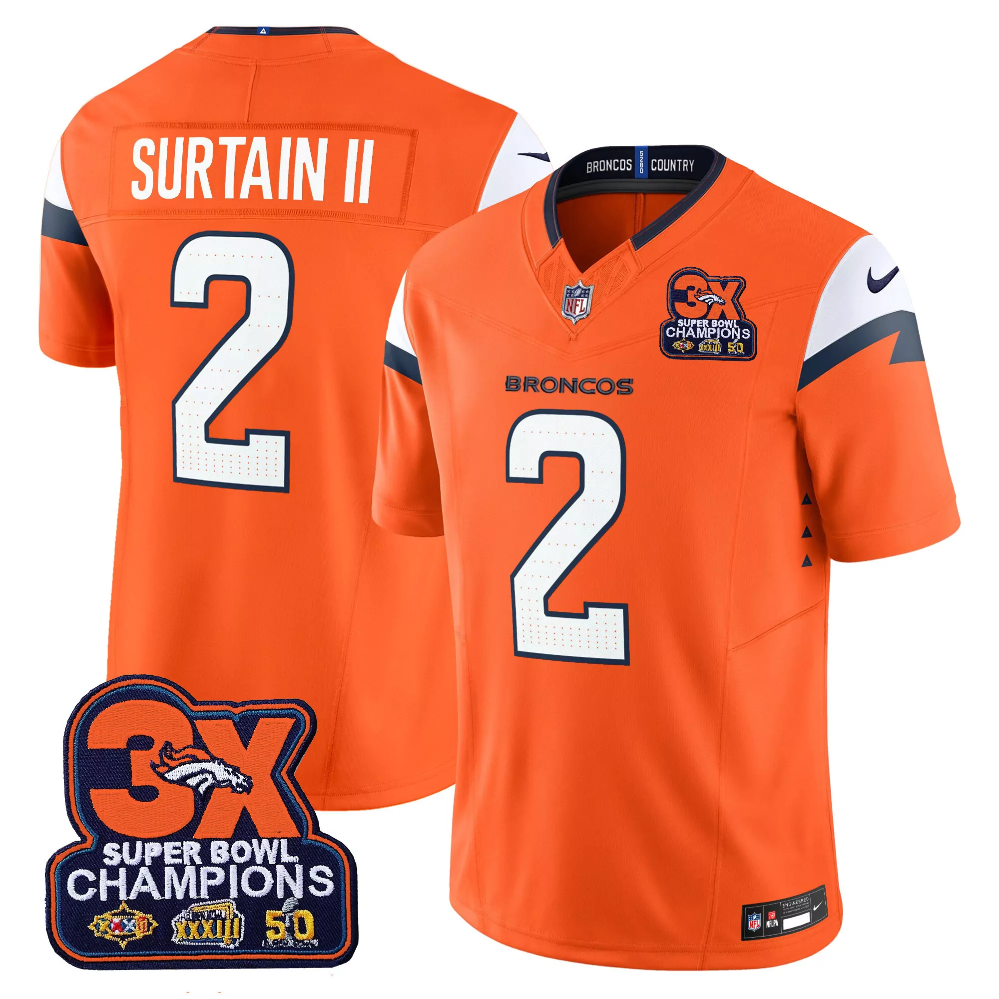patrick surtain ii orange mens denver broncos 2024 vapor limited jersey all stitched