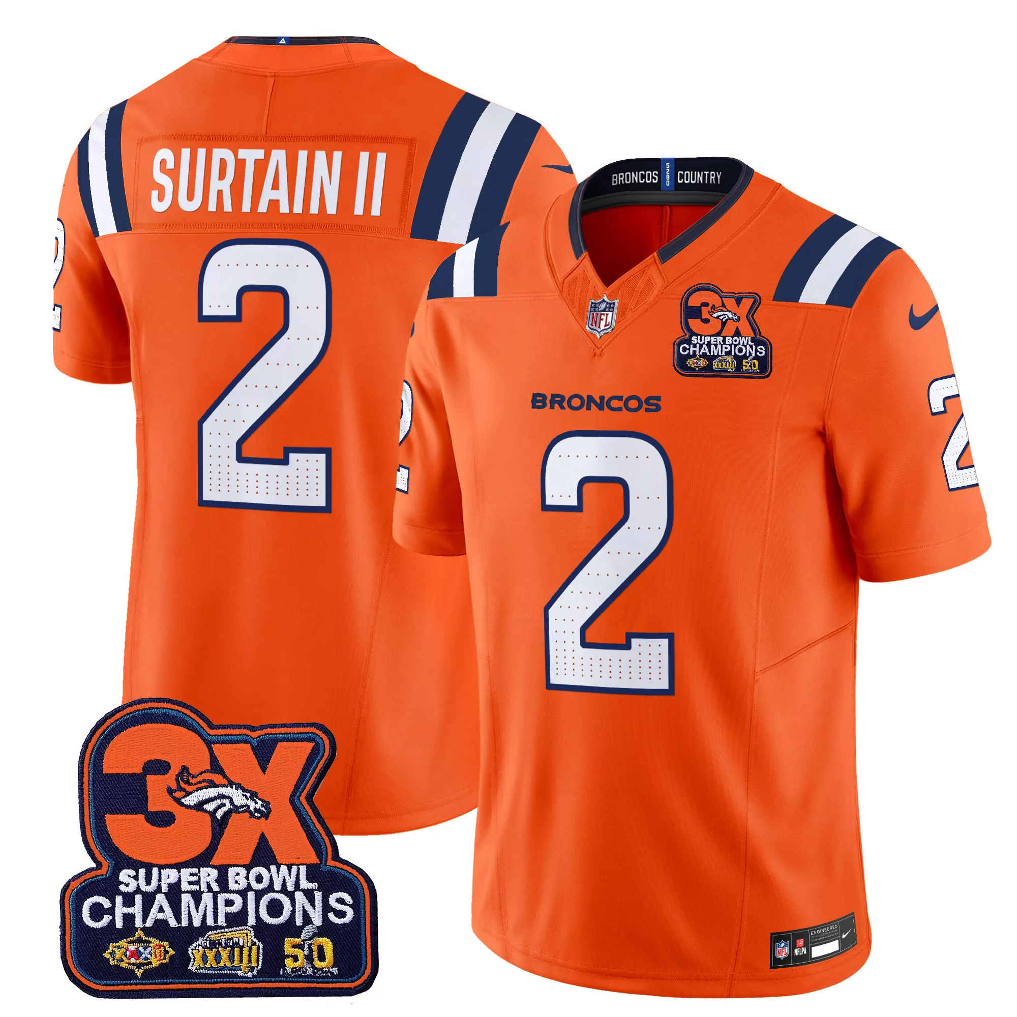 patrick surtain ii orange mens denver broncos 2024 vapor limited jersey all stitched