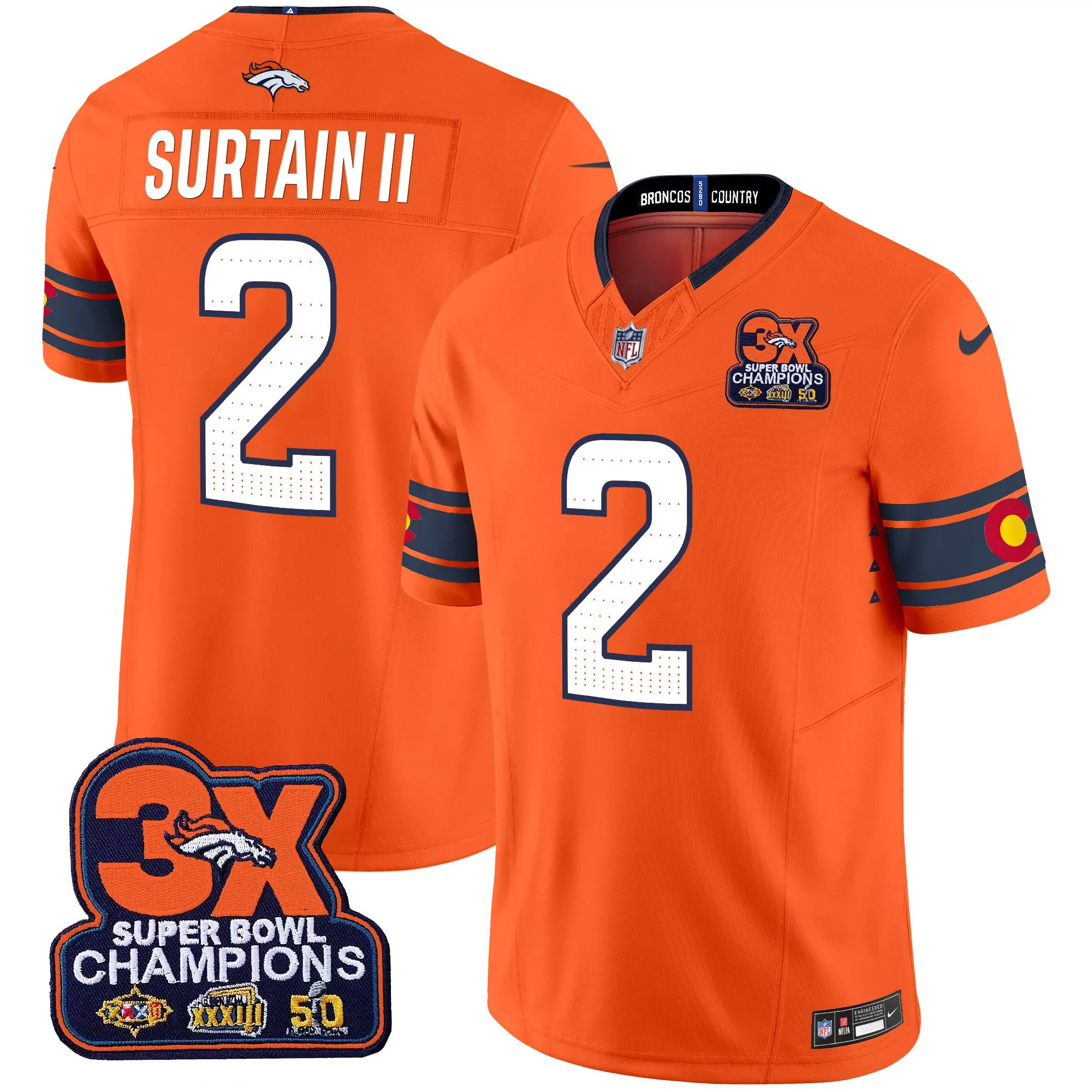patrick surtain ii orange mens denver broncos 2024 vapor limited jersey all stitched
