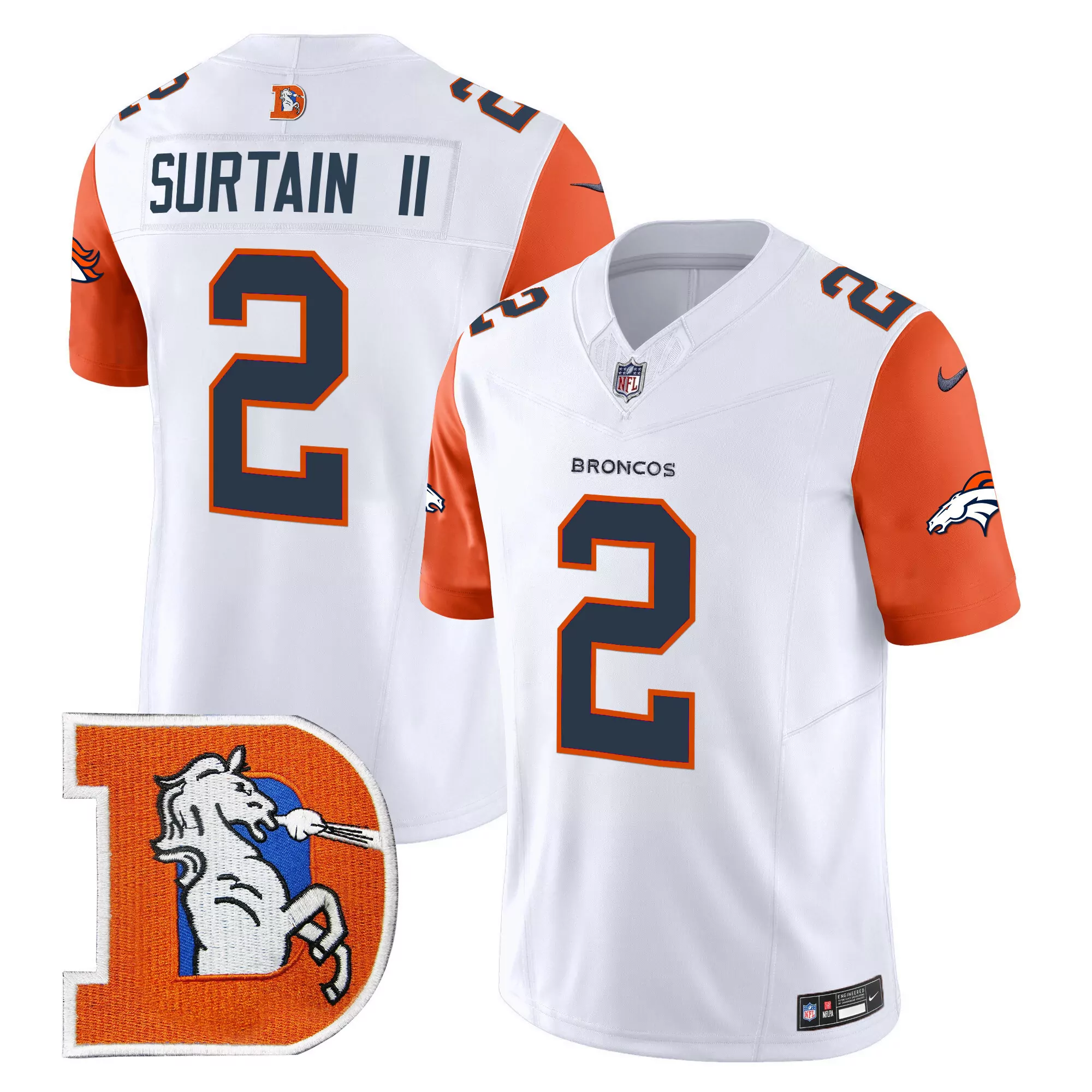 patrick surtain ii orange sleeves mens denver broncos throwback vapor limited jersey v2 all stitched