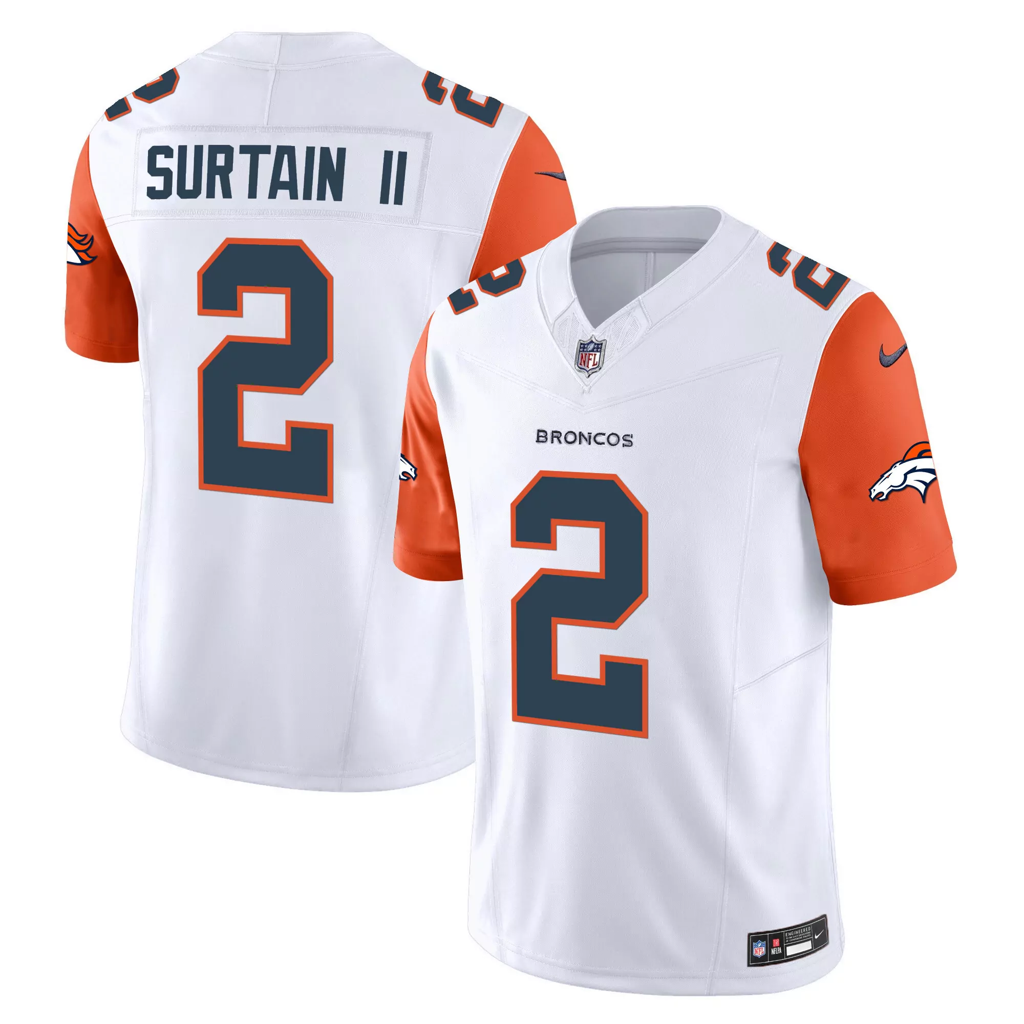 patrick surtain ii orange sleeves mens denver broncos throwback vapor limited jersey v2 all stitched