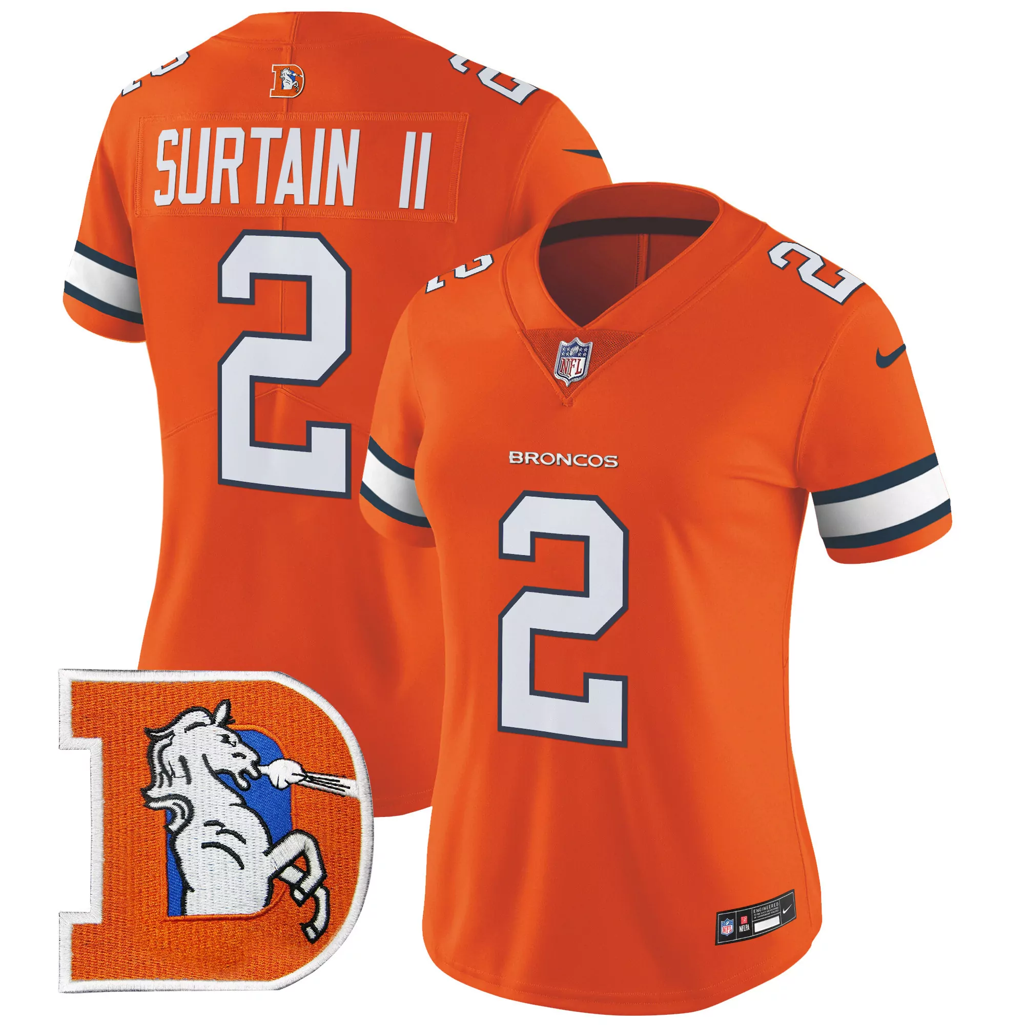 patrick surtain ii orange womens denver broncos throwback vapor limited jersey v2 all stitched