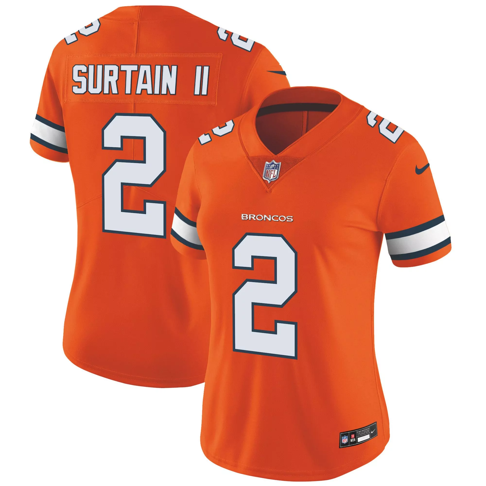 patrick surtain ii orange womens denver broncos throwback vapor limited jersey v2 all stitched