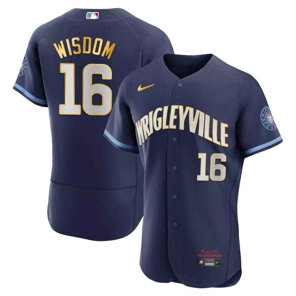 Patrick Wisdom Flex Gold Trim Men's Cubs City Connect Jersey | Limited Edition All Stitched | Fan Gear for Men, Women & Youth